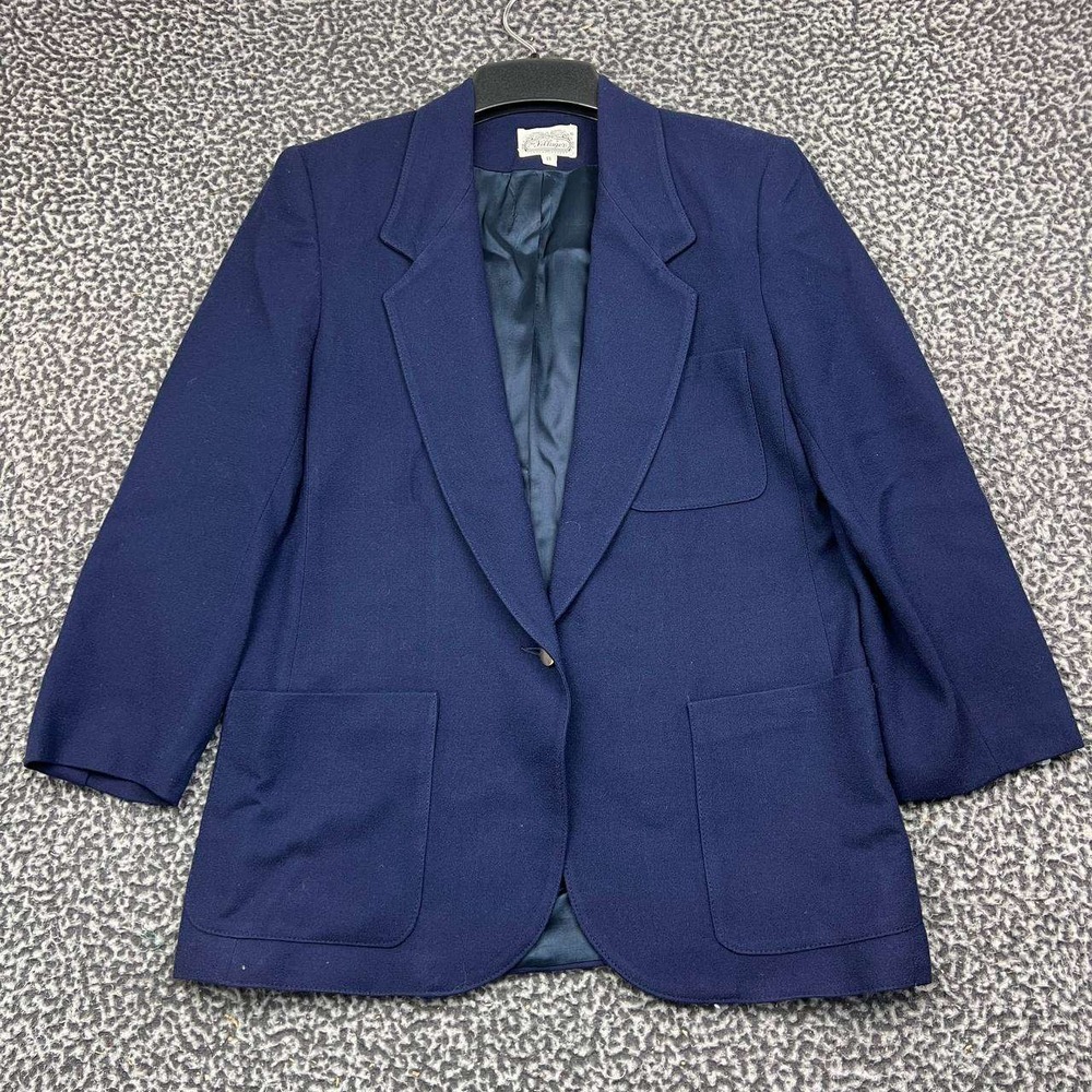 Vintage The Villager Blazer Jacket Women 8 Navy Blue Long Sleeve 100% Wool